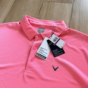 Callaway Golf Shirt Men's 2XL Pink Opti Dry Polo White Performance